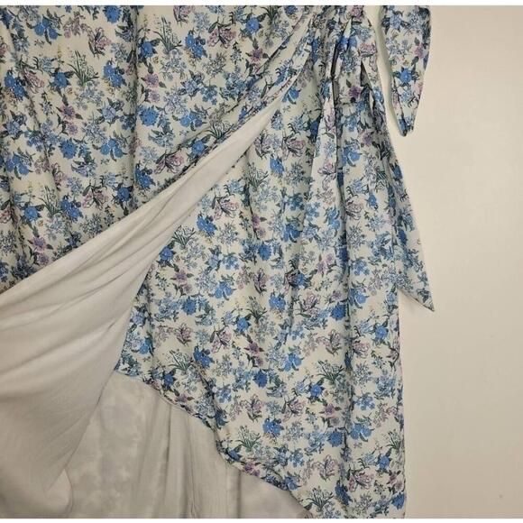 Lulus White Floral Print Puff Sleeve Faux-Wrap Dress Medium - Picture 6 of 11
